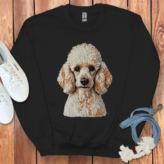 Poodle Dog Knitted Pattern on Black Sweatshirt