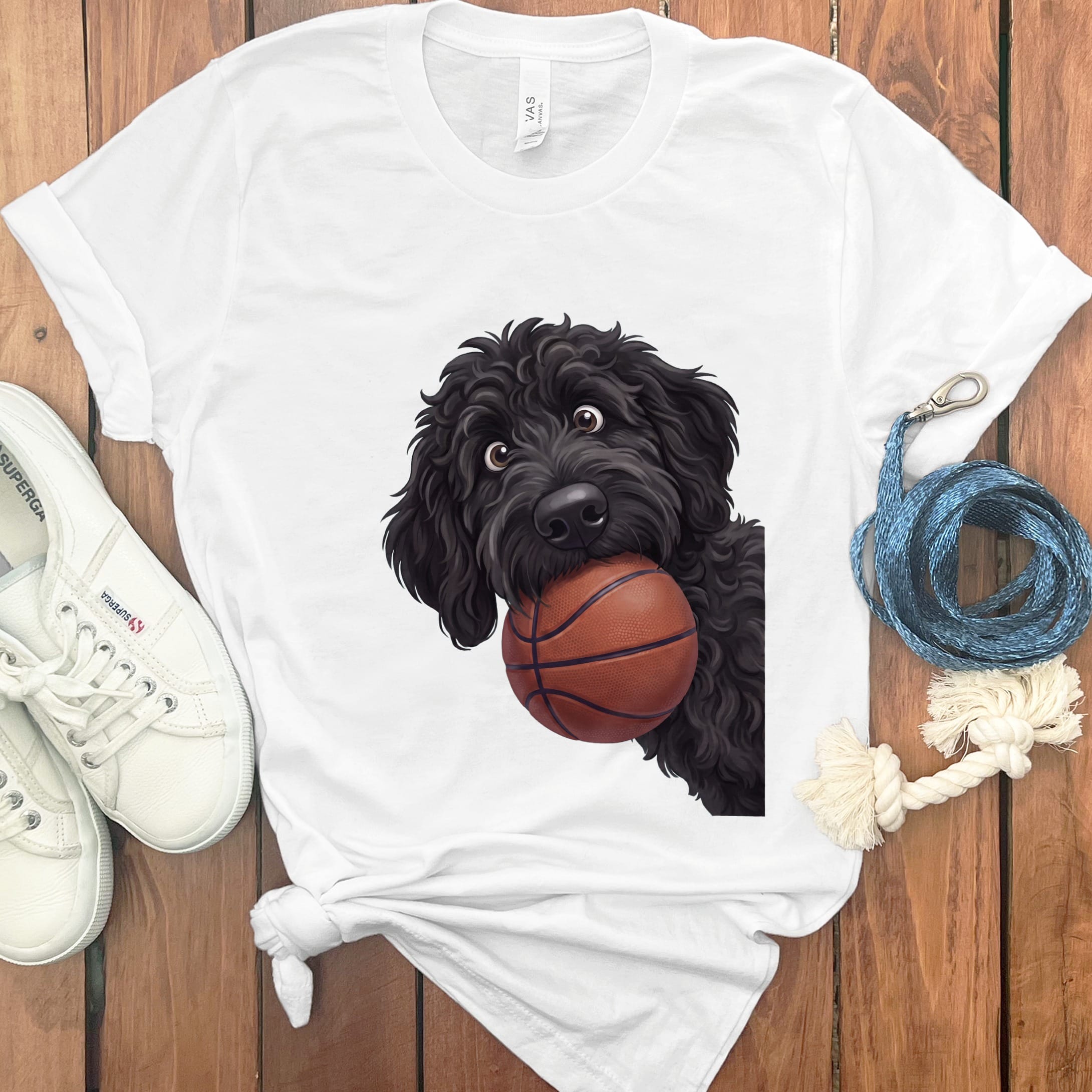 Black Goldendoodle Basketball T-Shirt in White / S by Puppy Jo