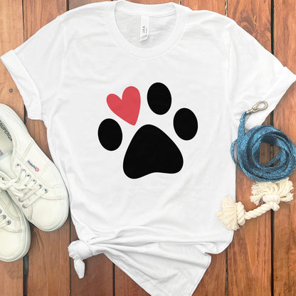 Cute Paw Print with Red Heart Design T-shirt product type