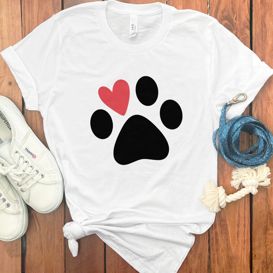 Cute Paw Print with Red Heart Design T-shirt product type