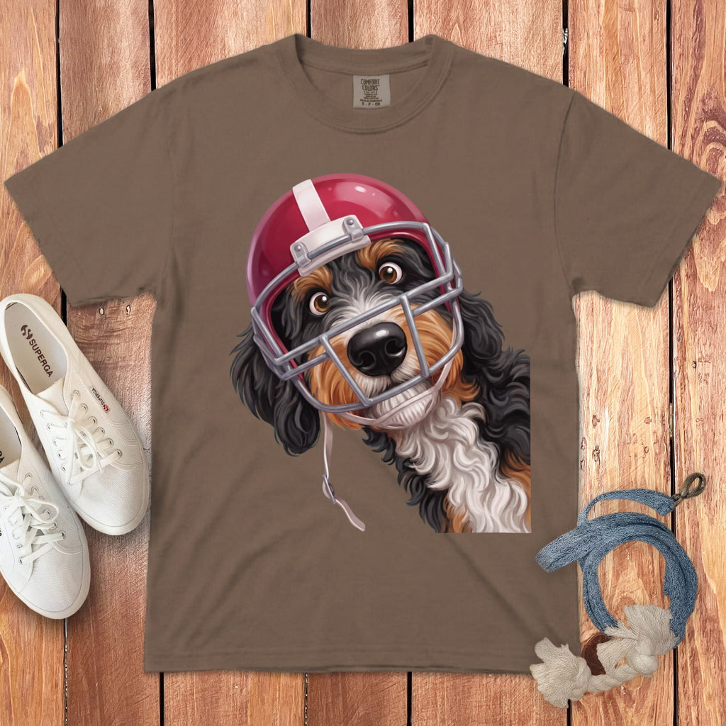 Bernedoodle Football Helmet Signature T-Shirt in Espresso / S by Puppy Jo