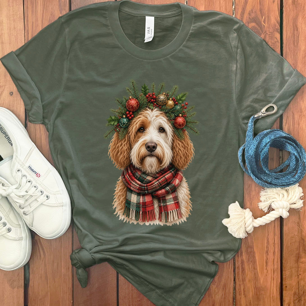Parti Goldendoodle Holiday Crown T-Shirt in Military Green / S by Puppy Jo
