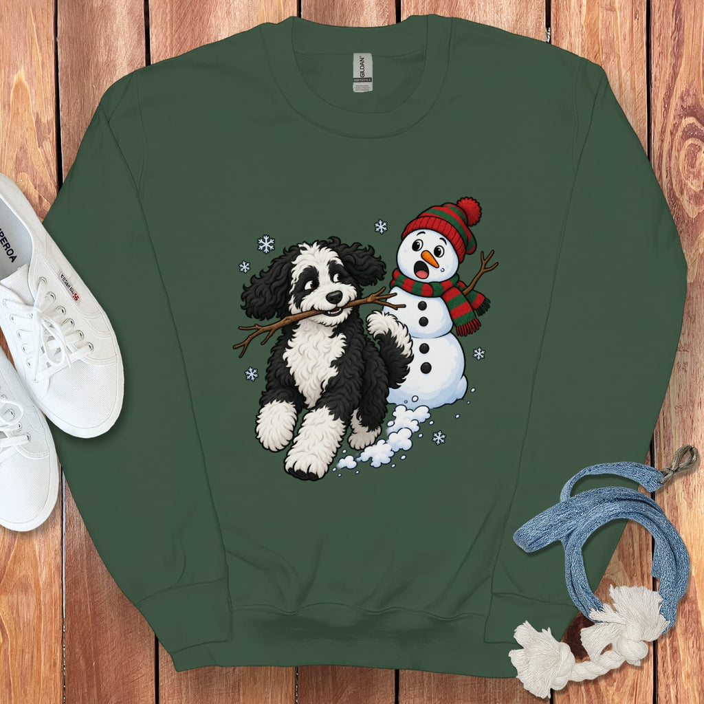 Sheepadoodle Snowman Sweatshirt in Forest Green / S by Puppy Jo