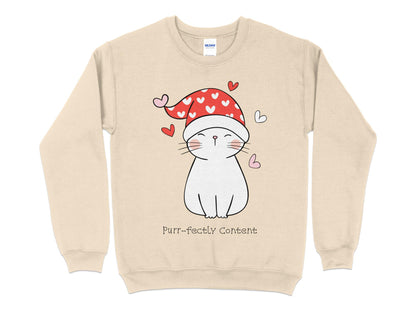 Purrfectly Content Valentine's Day Sweatshirt - PuppyJo Sweatshirt S / Sand