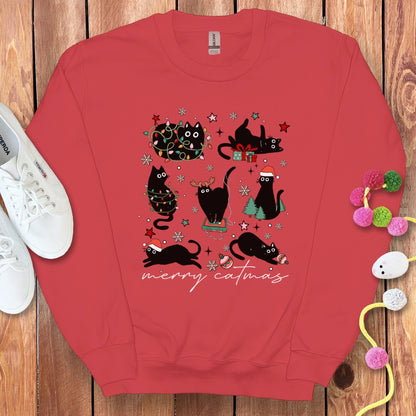 Merry Catmas Red Sweater with Festive Cat Design