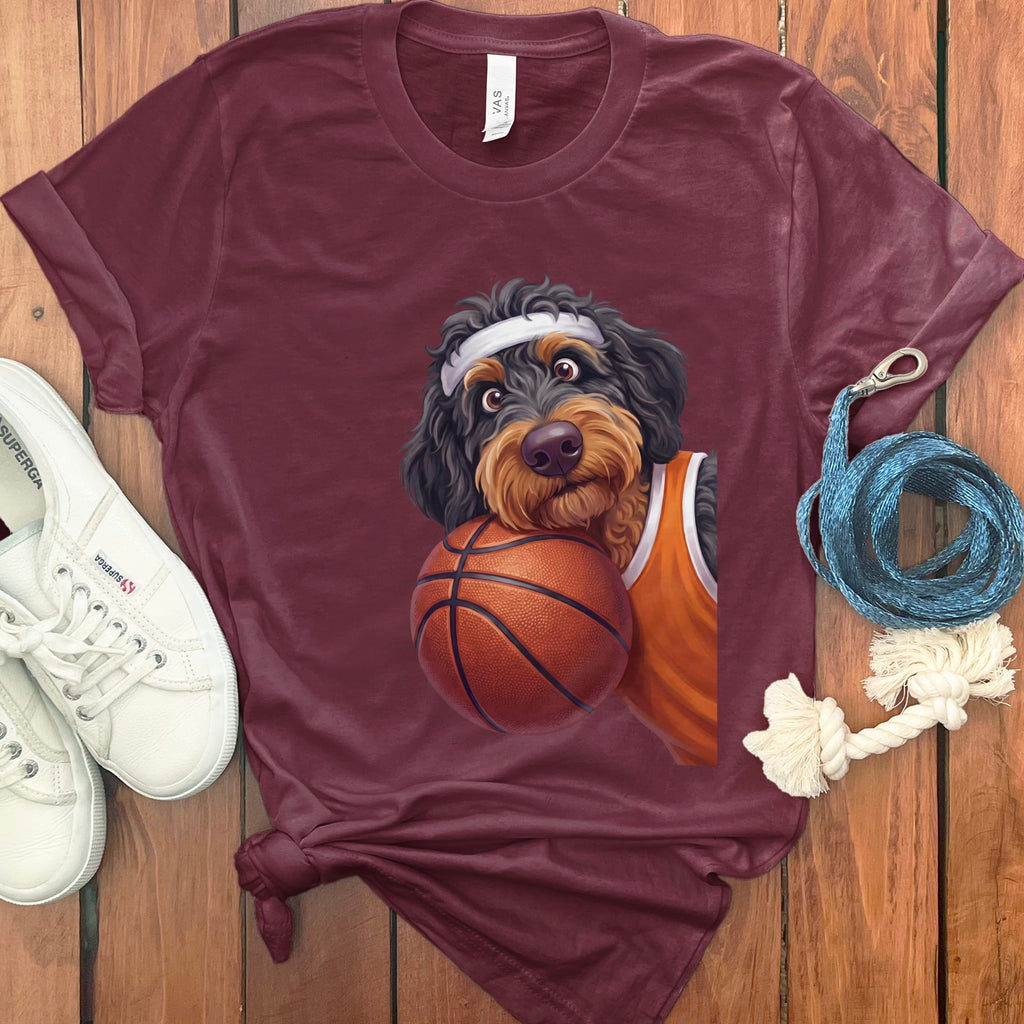 Phantom Goldendoodle Basketball Player T-Shirt in Maroon / S by Puppy Jo