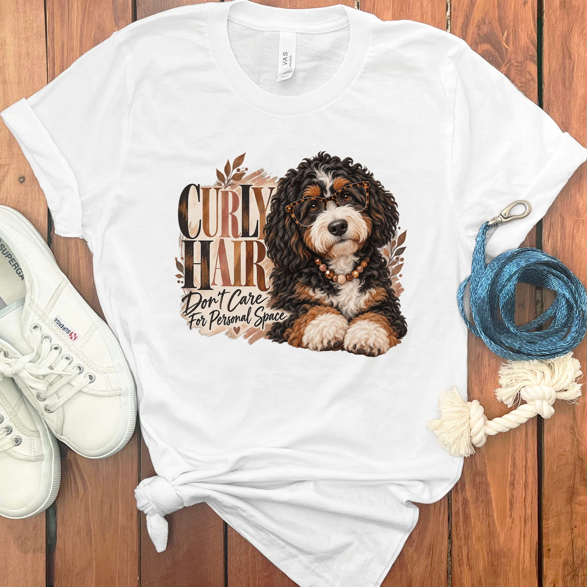 Bernedoodle Curly Hair T-Shirt in White / S by Puppy Jo