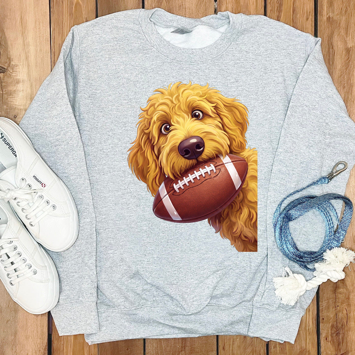 Golden Goldendoodle Football Sweatshirt in Sport Grey / S by Puppy Jo