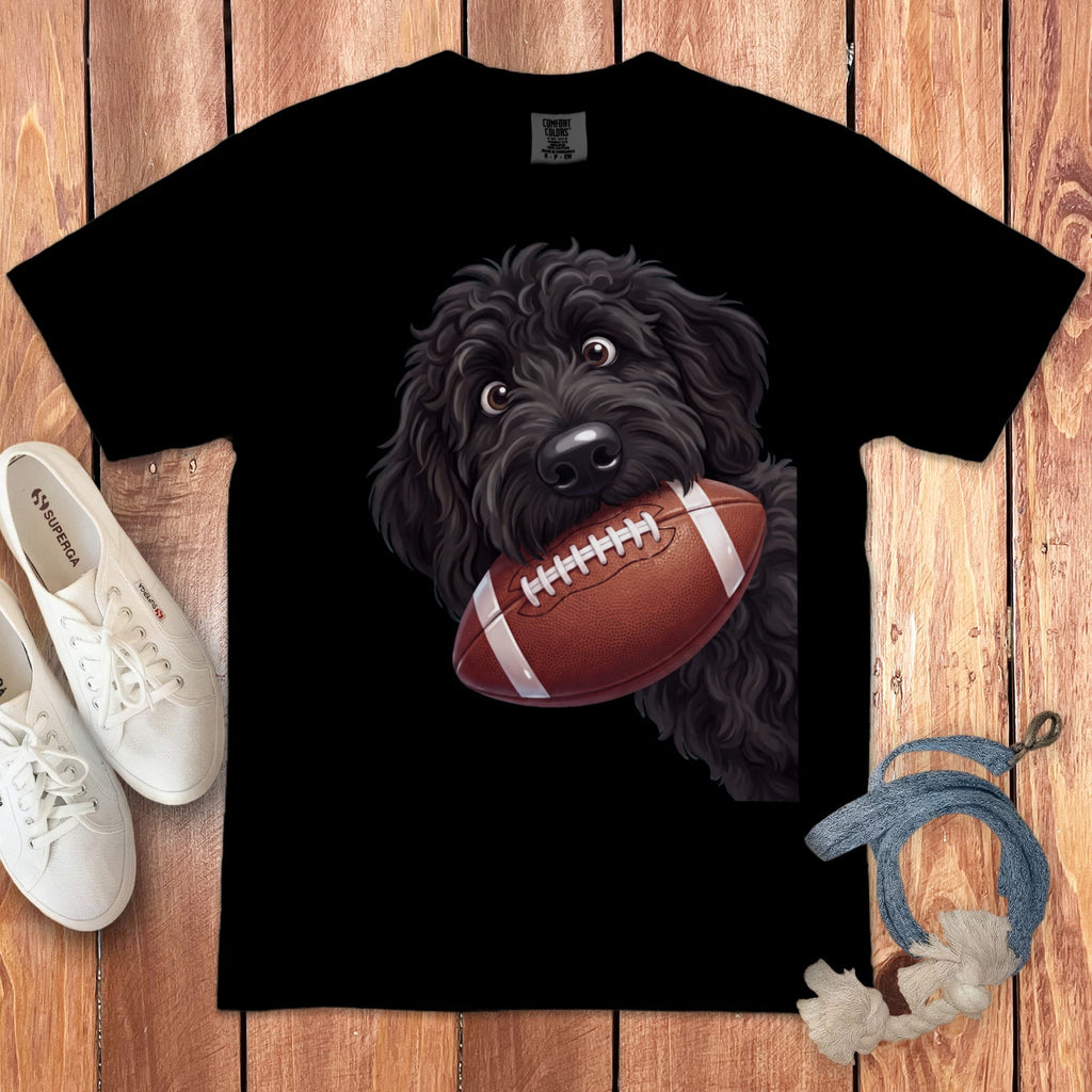 Black Goldendoodle Football Signature T-Shirt in Black / S by Puppy Jo