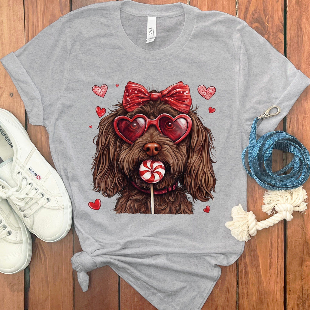 Cute Dog with Heart Glasses and Lollipop T-Shirt