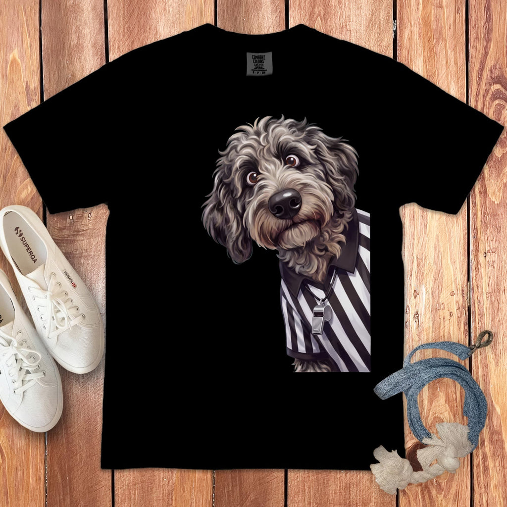 Merle Goldendoodle Football Referee Signature T-Shirt in Black / S by Puppy Jo