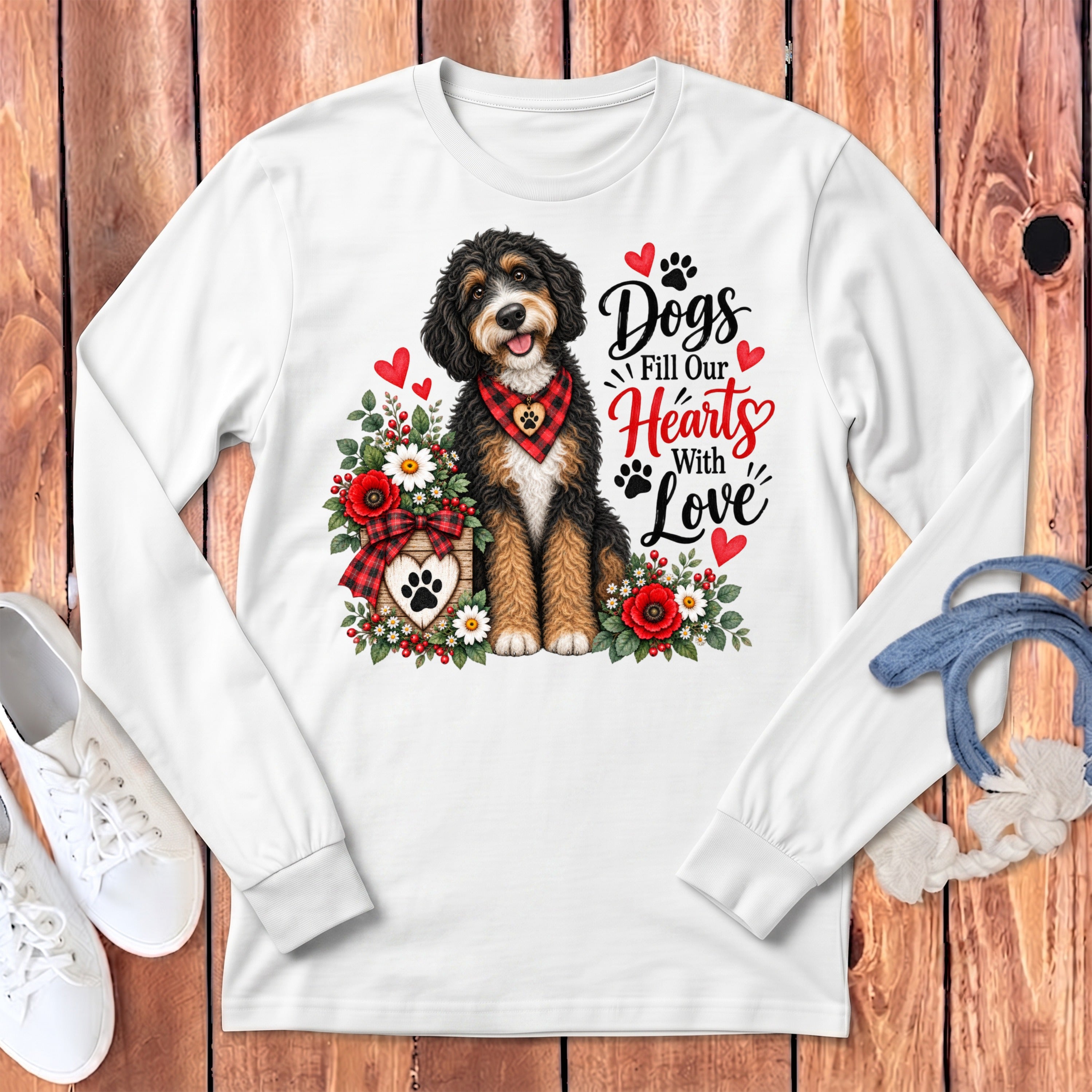 Bernedoodle Hearts Love Long Sleeve T-Shirt
