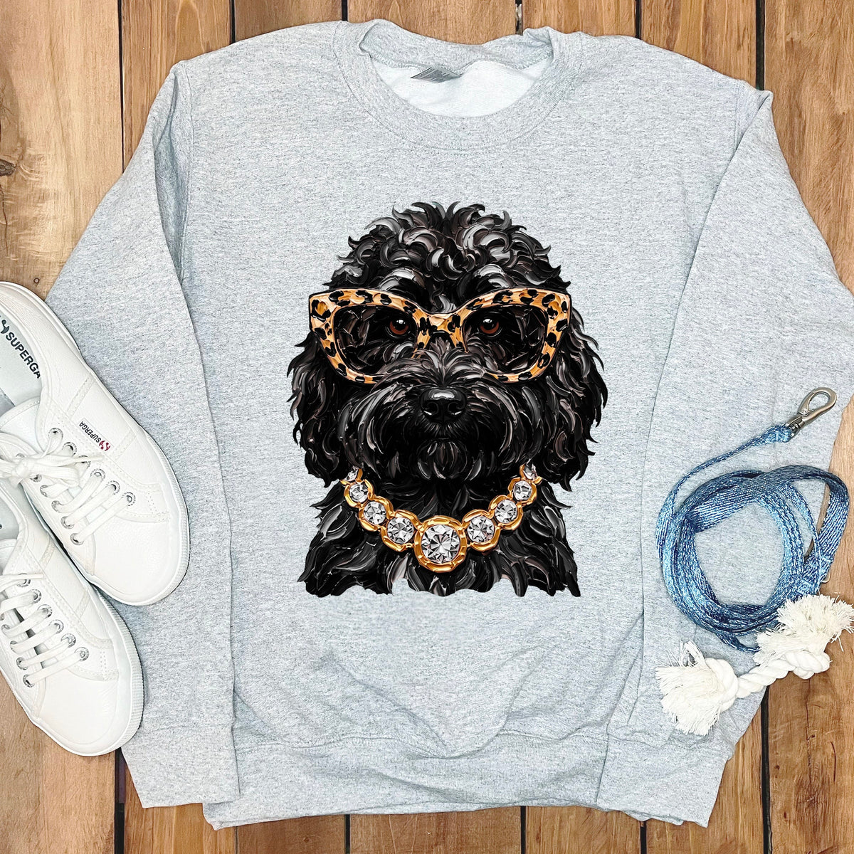Black Goldendoodle Glam Sweatshirt in Sport Grey / S by Puppy Jo