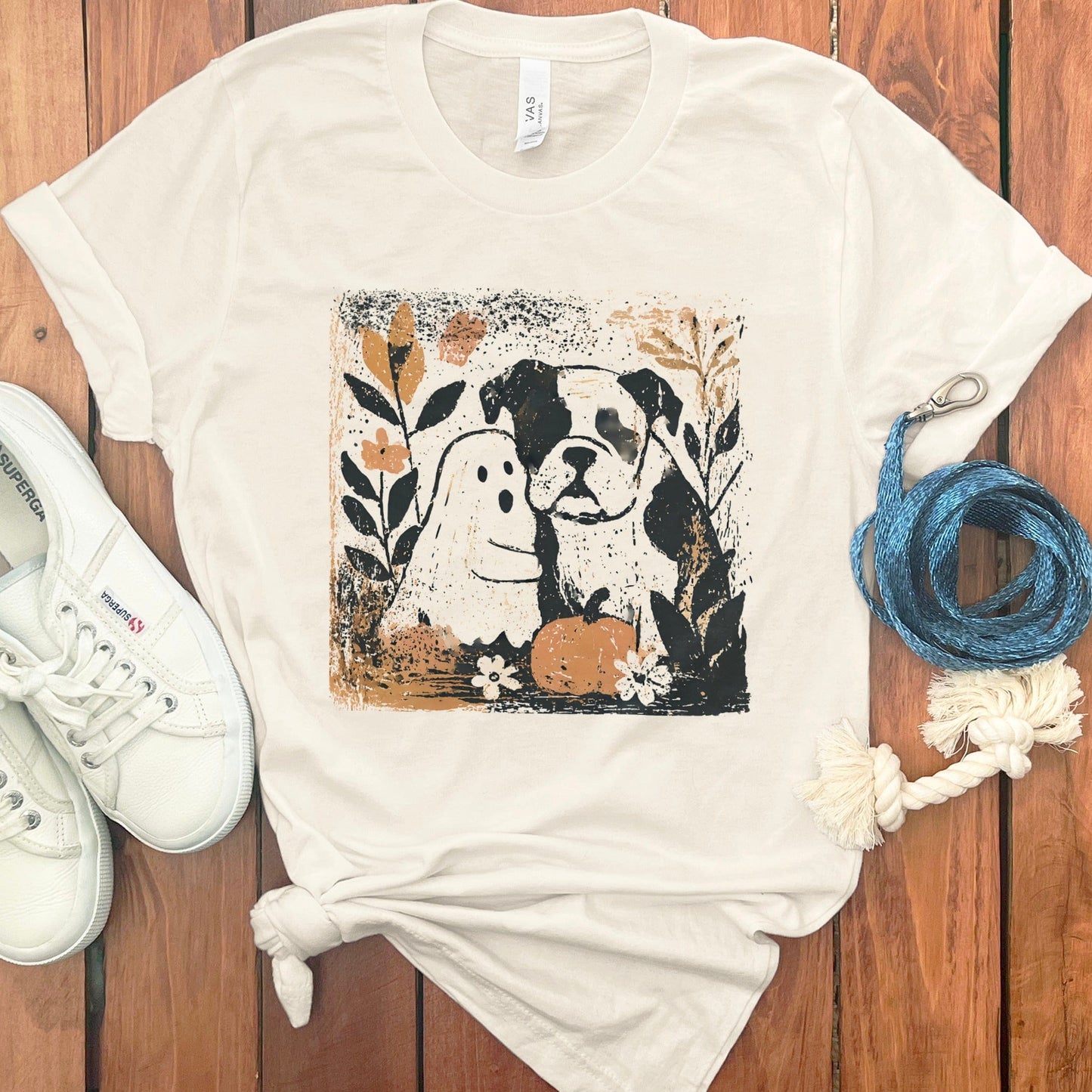 Halloween Ghost and Bulldog Design T-shirt product