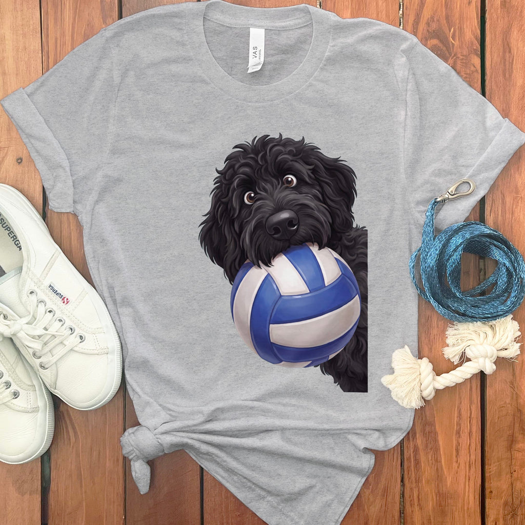 Black Goldendoodle Volleyball T-Shirt in Athletic Heather / S by Puppy Jo
