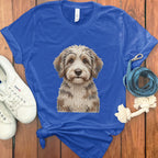 Adorable Knitted Dog Graphic on Blue T-Shirt