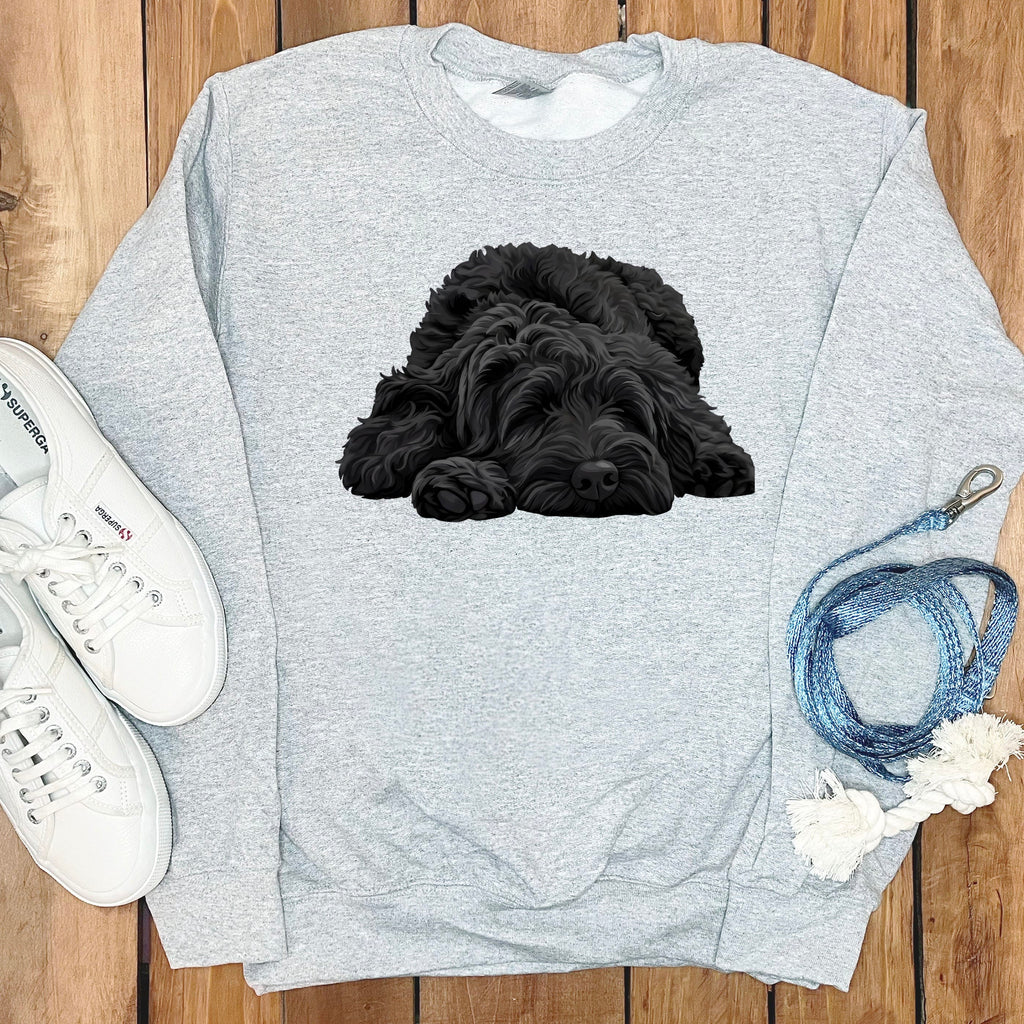 Black Goldendoodle Snoozing Sweatshirt in Sport Grey / S by Puppy Jo