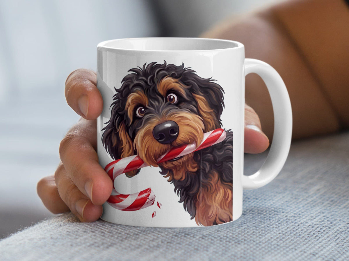 Phantom Goldendoodle Candy Cane Thief Mug in by Puppy Jo