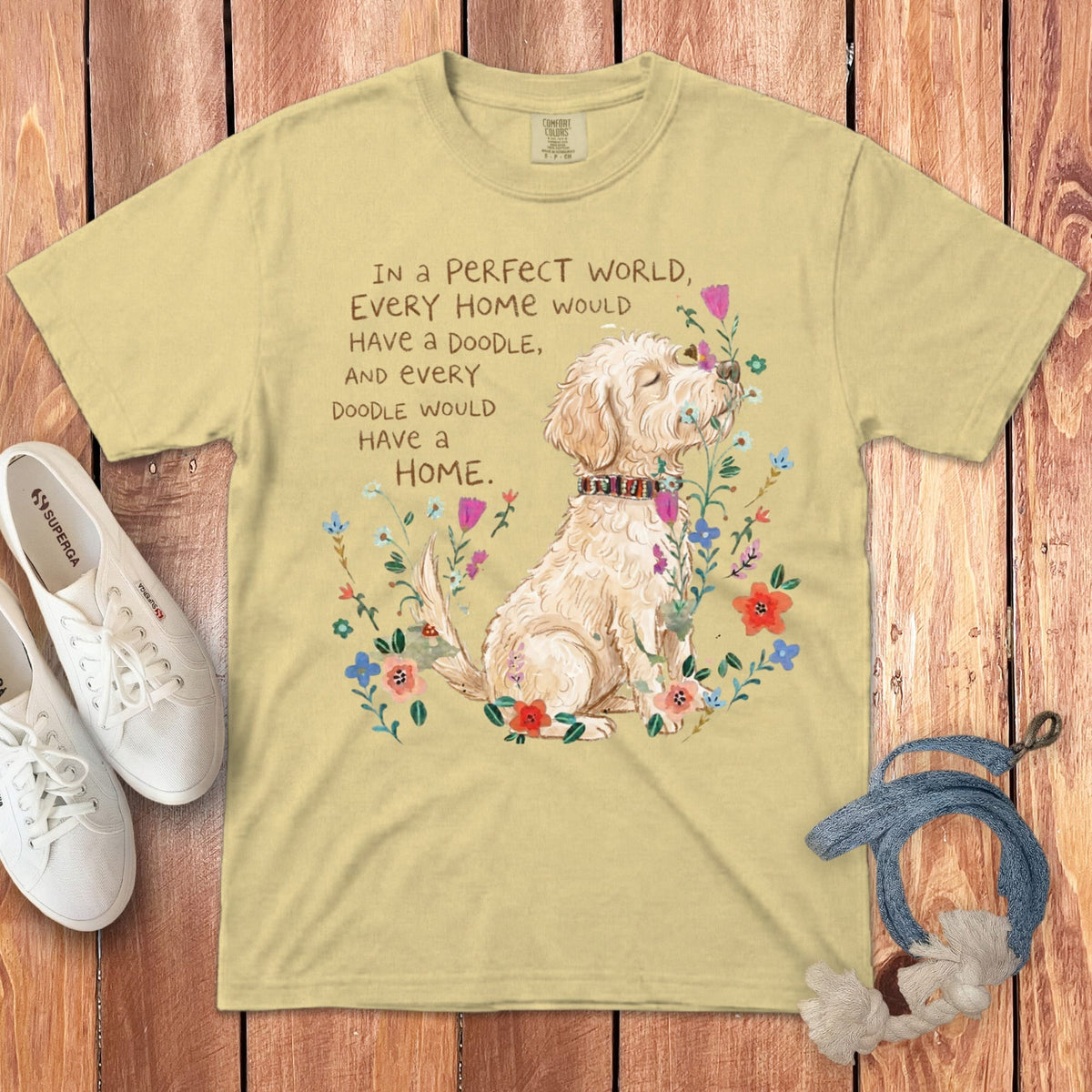 Perfect World Cream Goldendoodle Signature T-Shirt in Butter / S by Puppy Jo