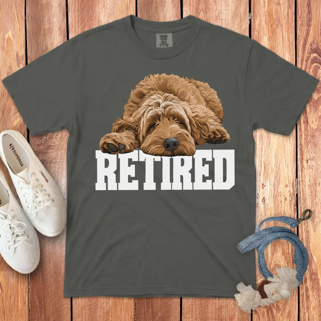 Retired Sleeping Apricot Goldendoodle Signature T-Shirt in Pepper / S by Puppy Jo