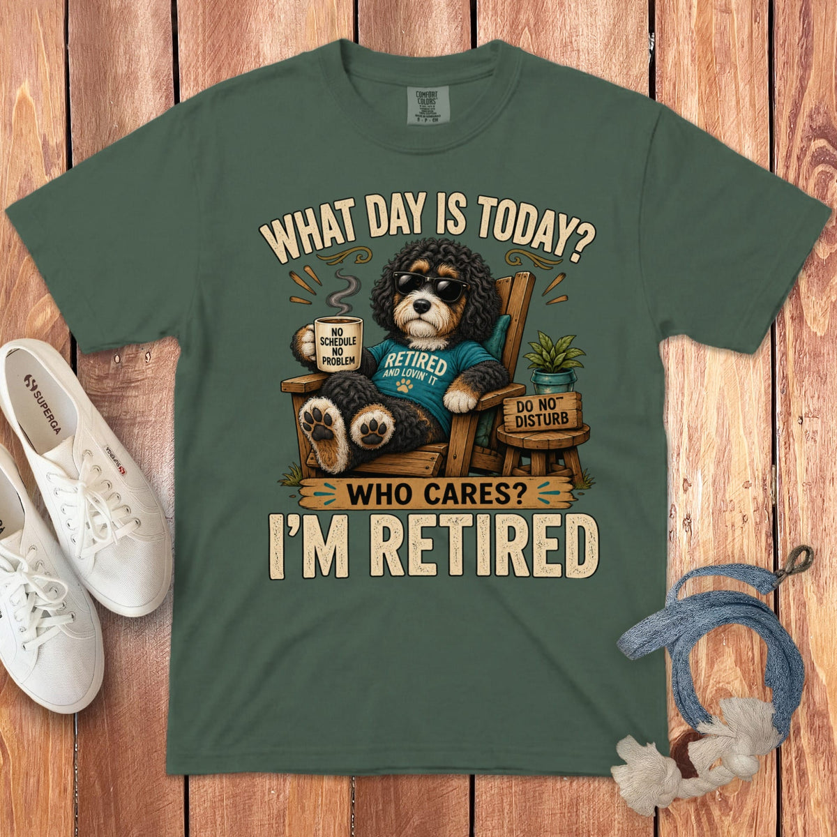 I'm Retired Bernedoodle Signature T-Shirt in Blue Spruce / S by Puppy Jo