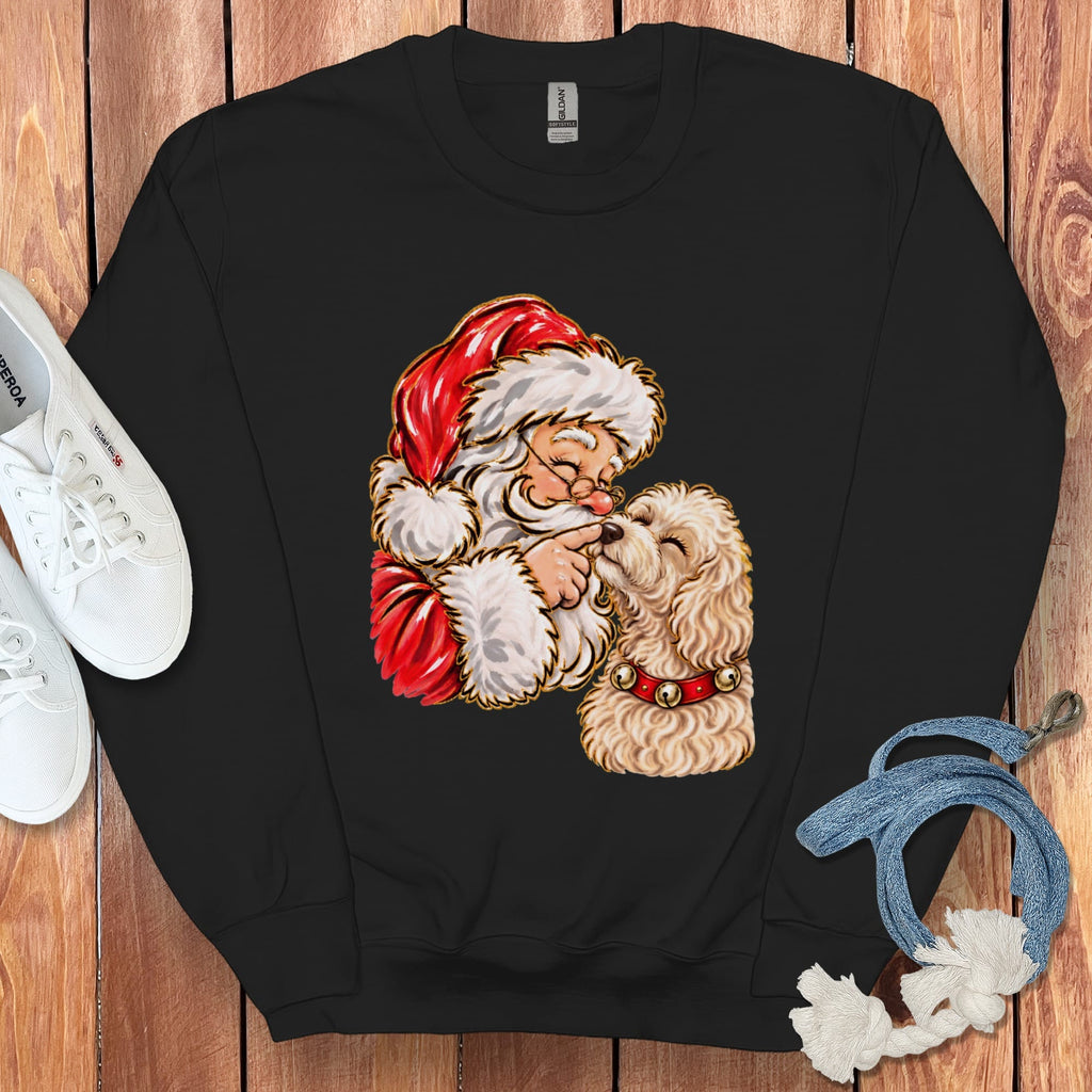 Maltipoo Santa Kiss Sweatshirt in Black / S by Puppy Jo