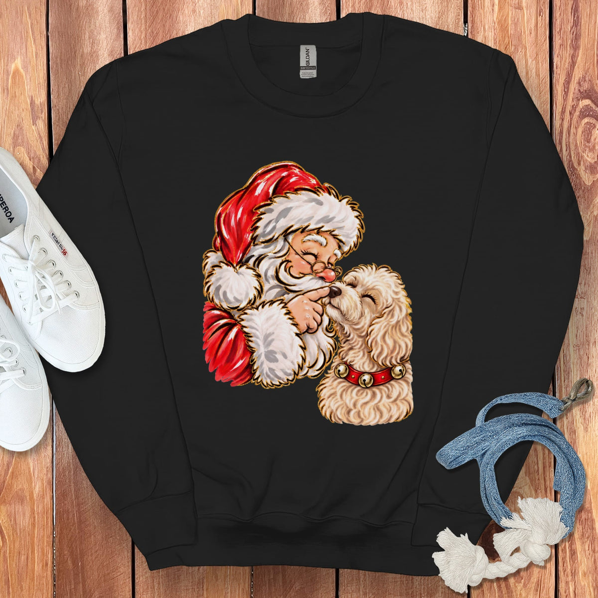 Maltipoo Santa Kiss Sweatshirt in Black / S by Puppy Jo