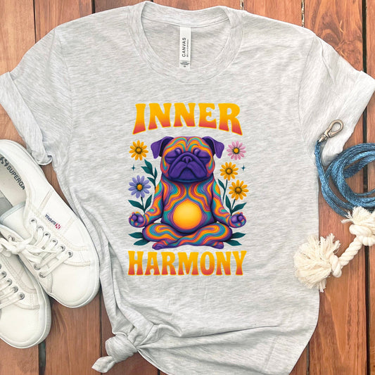 Inner Harmony Pug with Flowers Graphic T-Shirt product