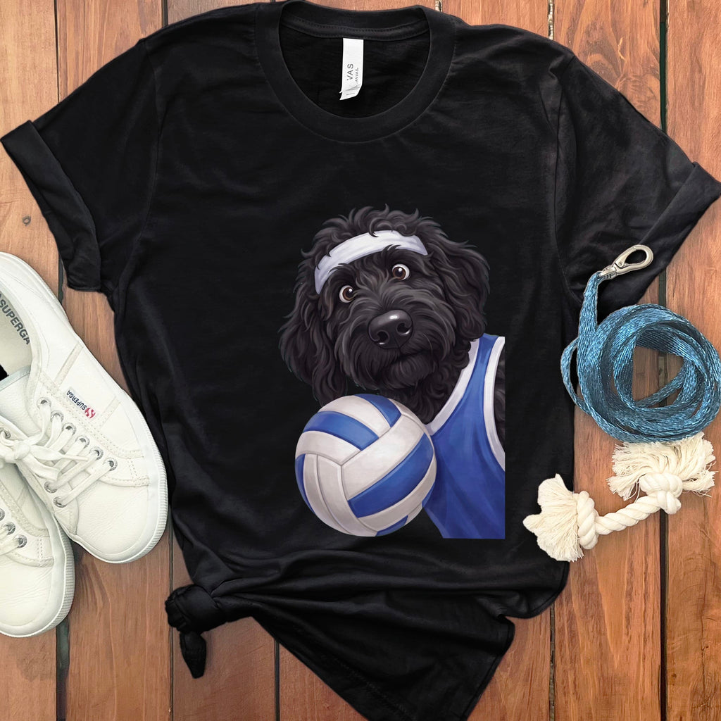 Black Goldendoodle Volleyball Player T-Shirt in Black / S by Puppy Jo