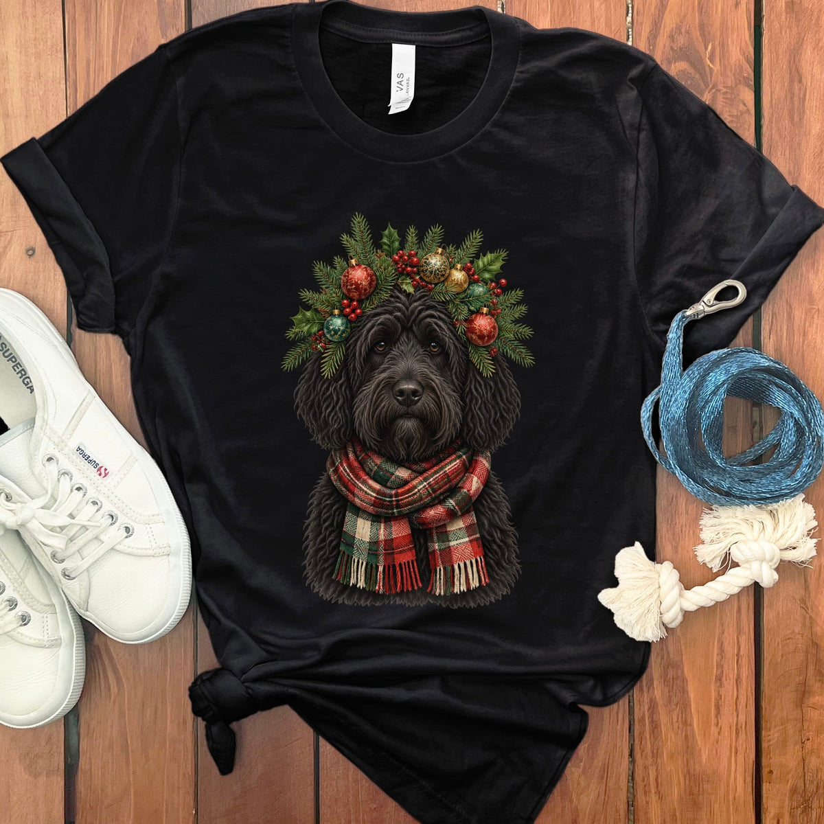 Black Goldendoodle Holiday Crown T-Shirt in Black / S by Puppy Jo