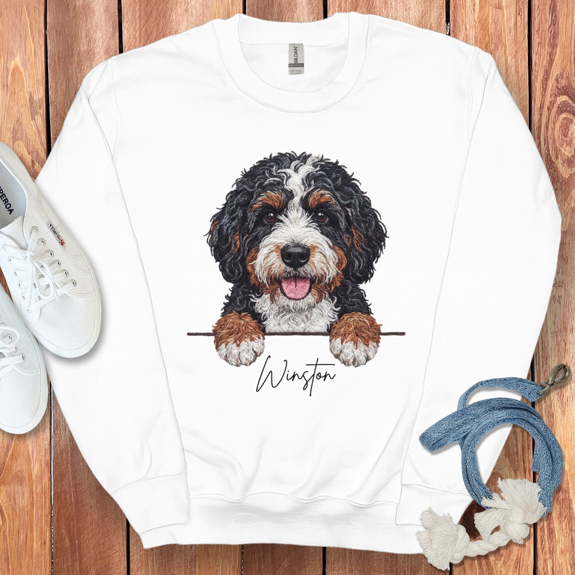 Cute and Playful Dog Design Round Neck Sweatshirt