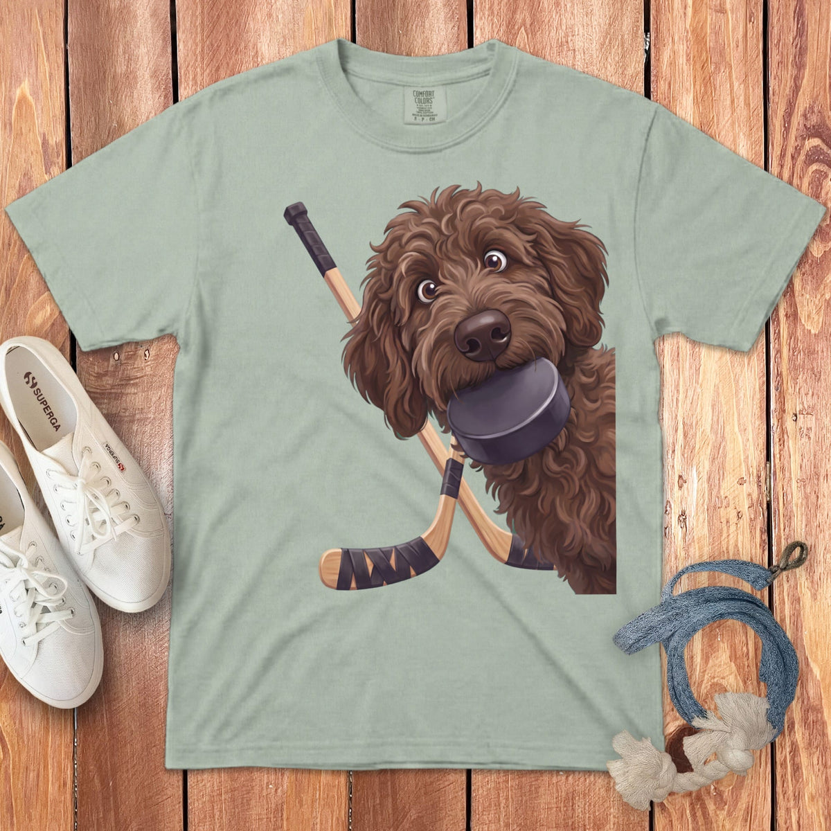 Chocolate Goldendoodle Hockey Signature T-Shirt in Bay / S by Puppy Jo