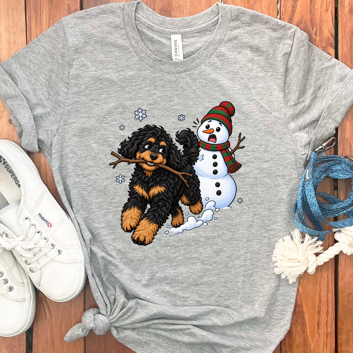 Phantom Goldendoodle Snowman T-Shirt in Athletic Heather / S by Puppy Jo