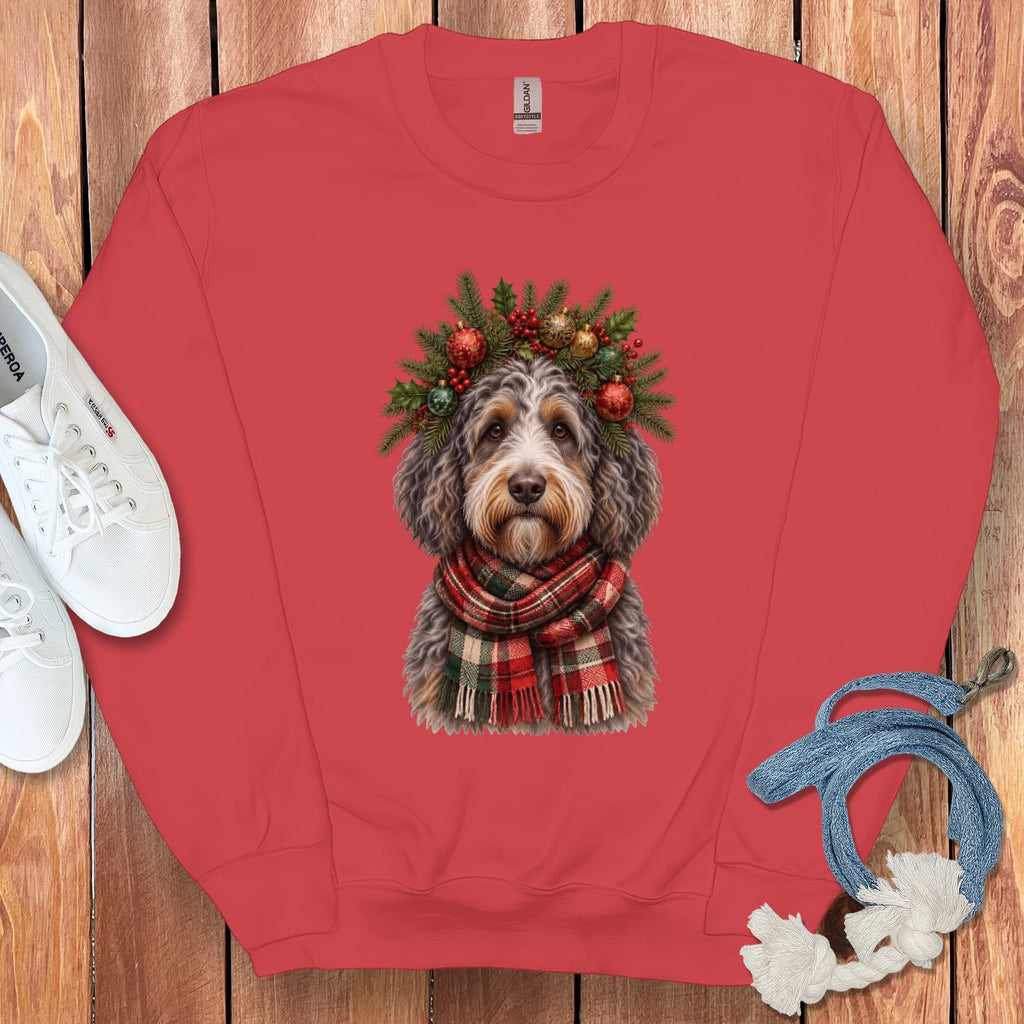 Aussiedoodle Holiday Crown Sweatshirt in Red / S by Puppy Jo
