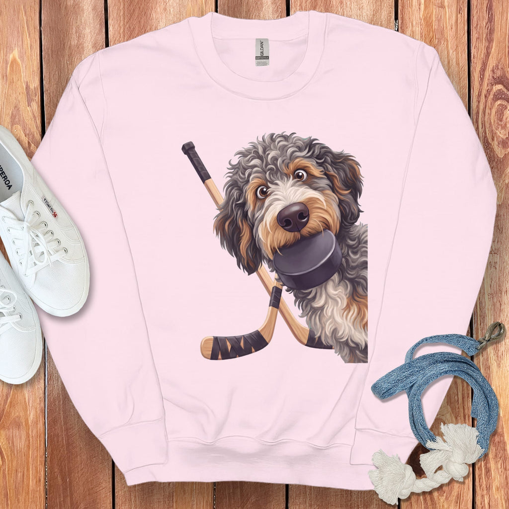 Aussiedoodle Hockey Sweatshirt in Light Pink / S by Puppy Jo