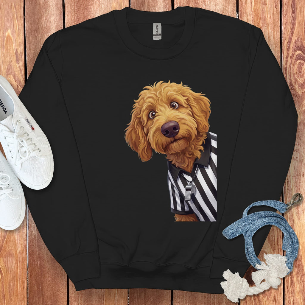 Apricot Goldendoodle Football Referee Sweatshirt in Black / S by Puppy Jo
