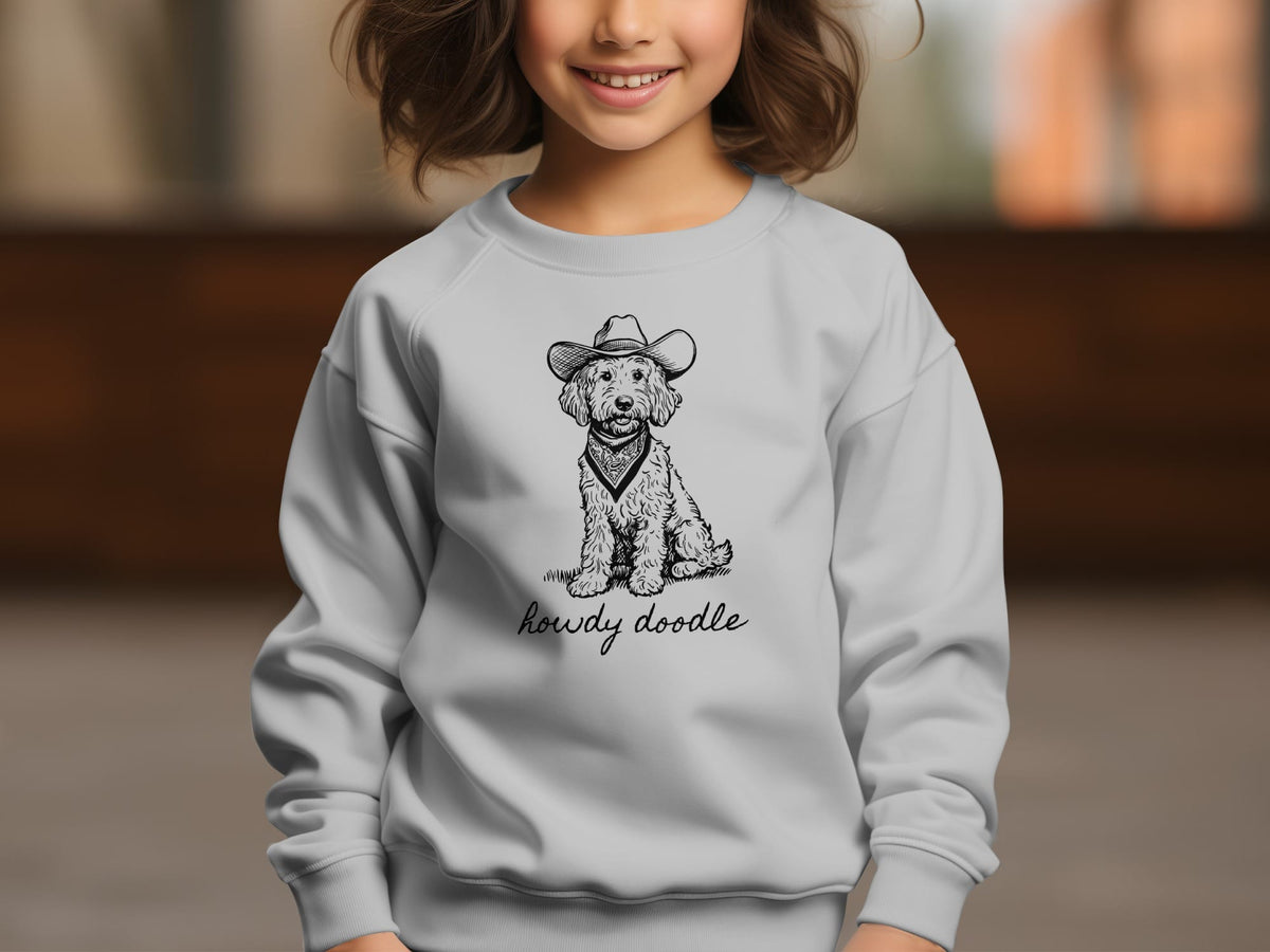 Country Howdy Doodle Youth Sweatshirt in Sport Grey / XS by Puppy Jo