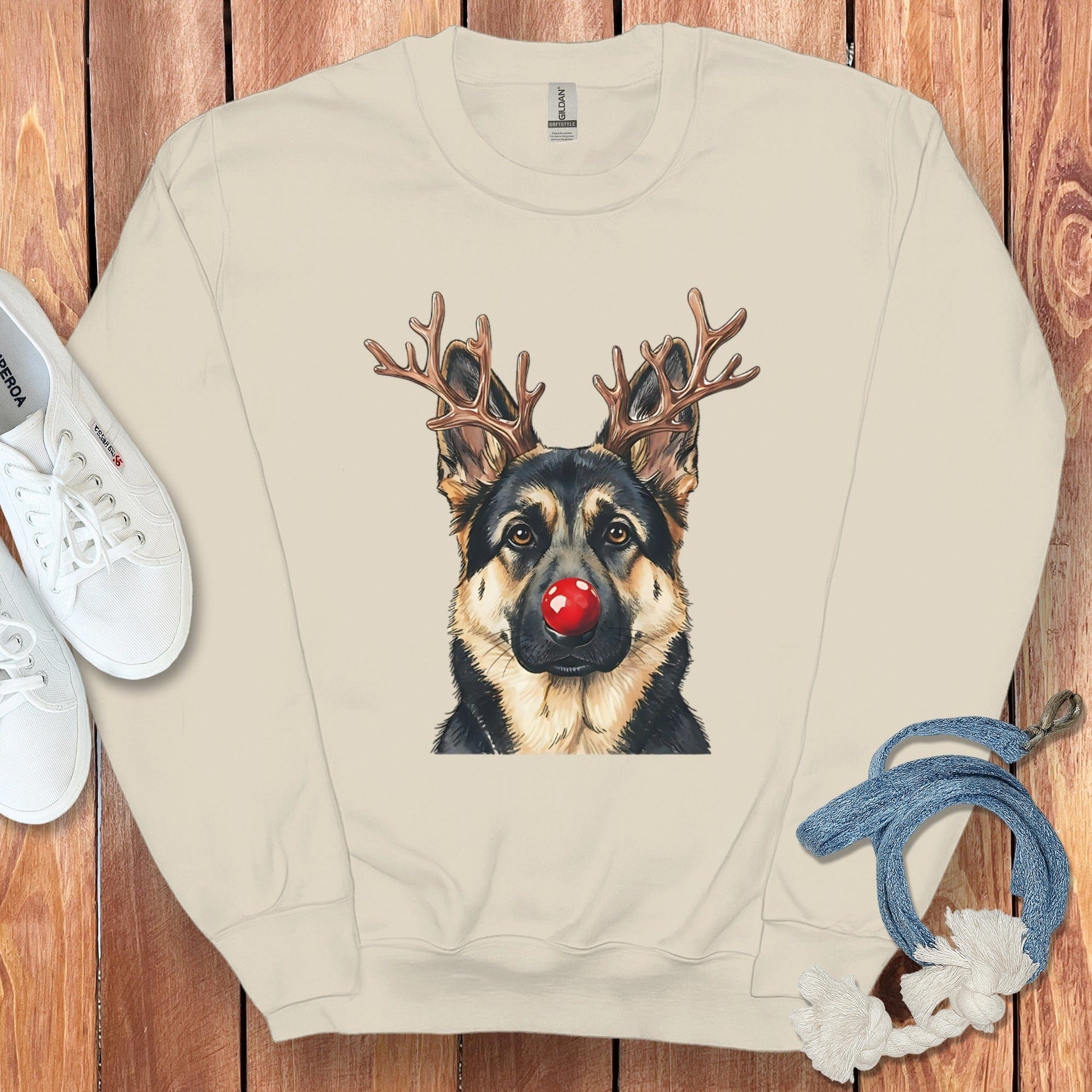 German Shepherd with Reindeer Antlers Sweater
