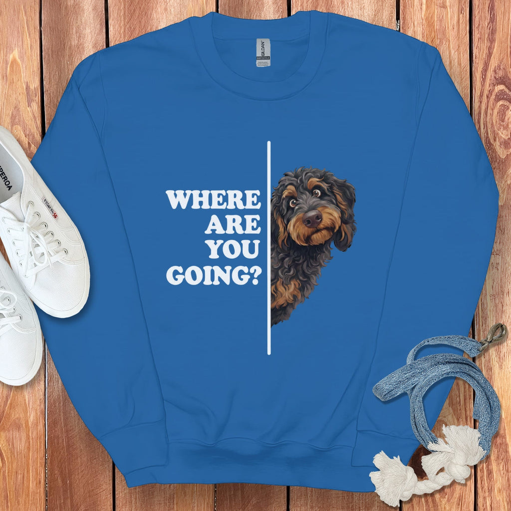 Where Going Phantom Goldendoodle Sweatshirt in Royal / S by Puppy Jo