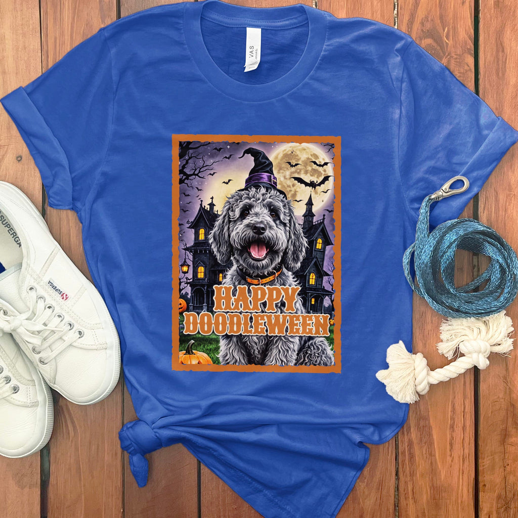 Merle Goldendoodle Happy Doodleween T-Shirt in True Royal / M by Puppy Jo