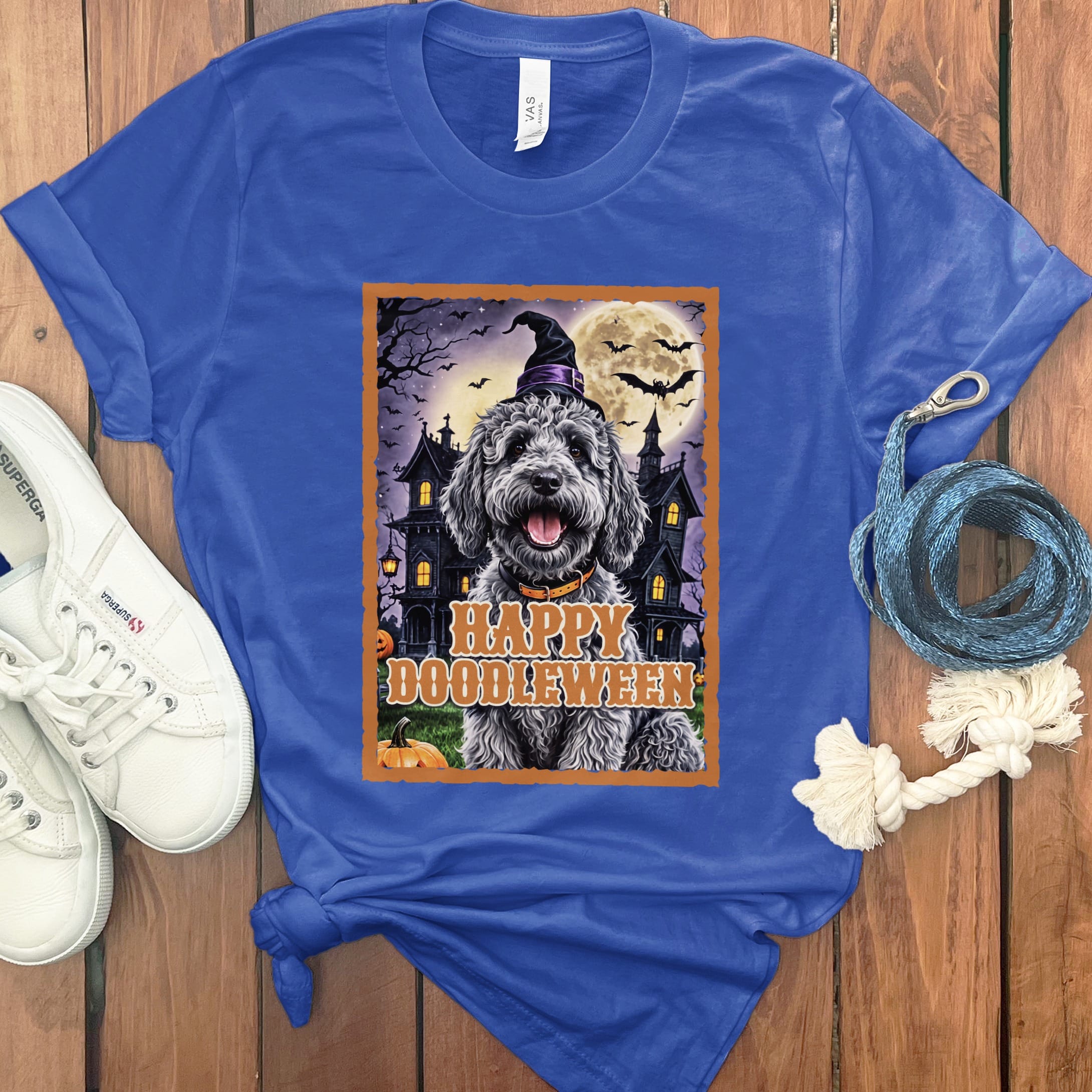 Merle Goldendoodle Happy Doodleween T-Shirt in True Royal / M by Puppy Jo