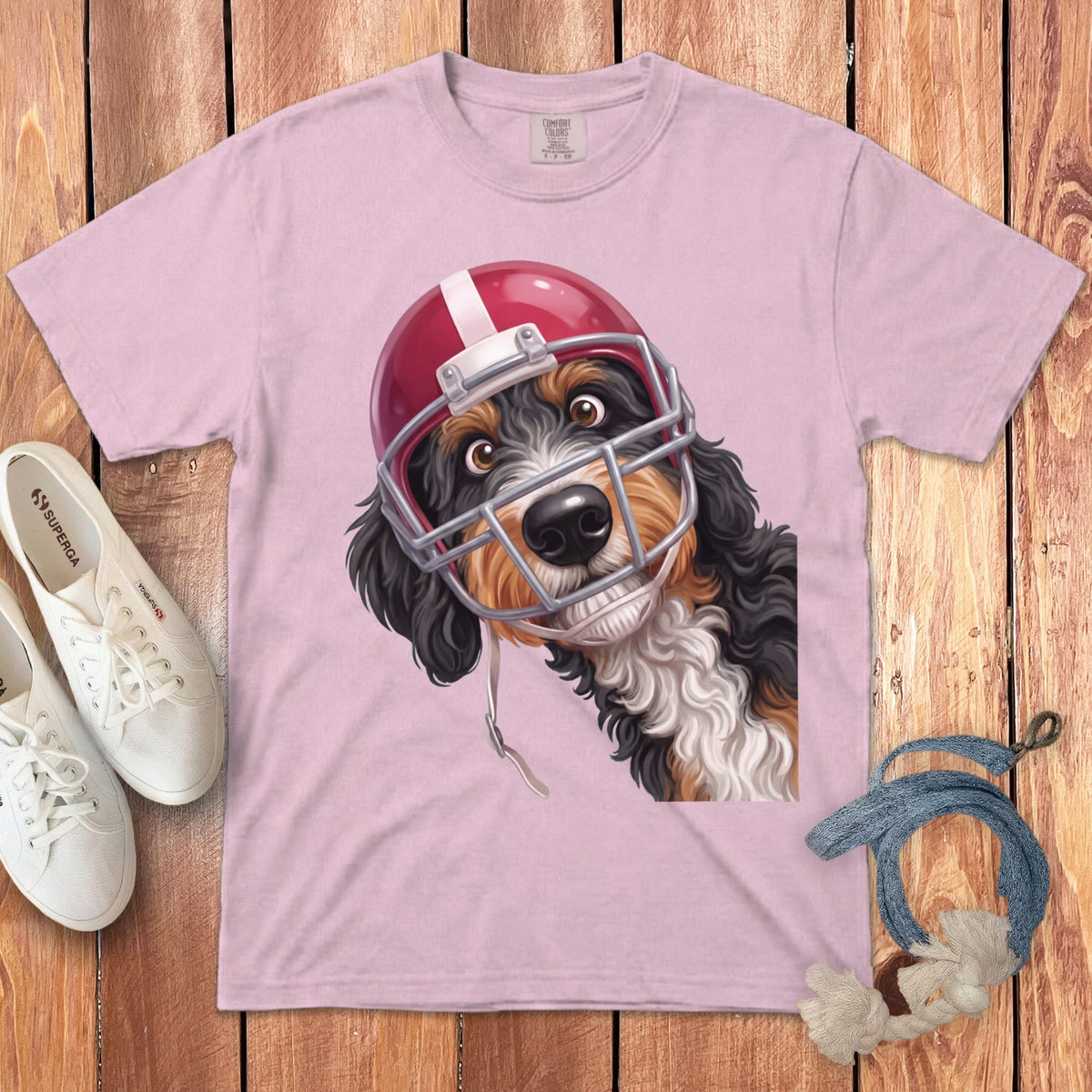 Bernedoodle Football Helmet Signature T-Shirt in Blossom / S by Puppy Jo