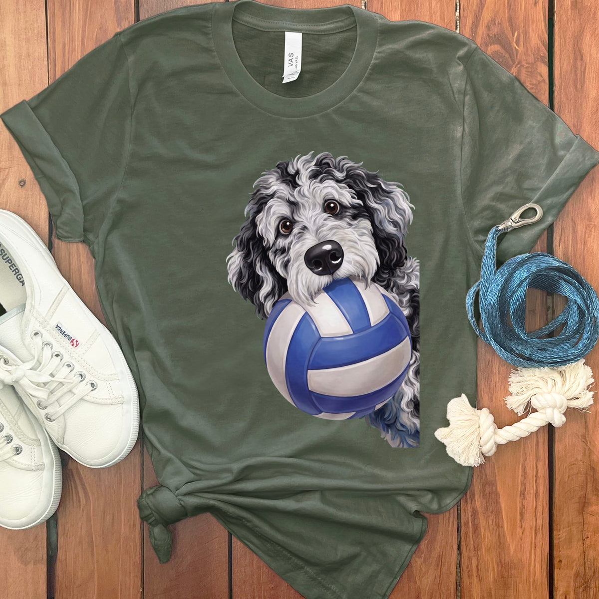 Merle Goldendoodle Volleyball T-Shirt in Military Green / S by Puppy Jo