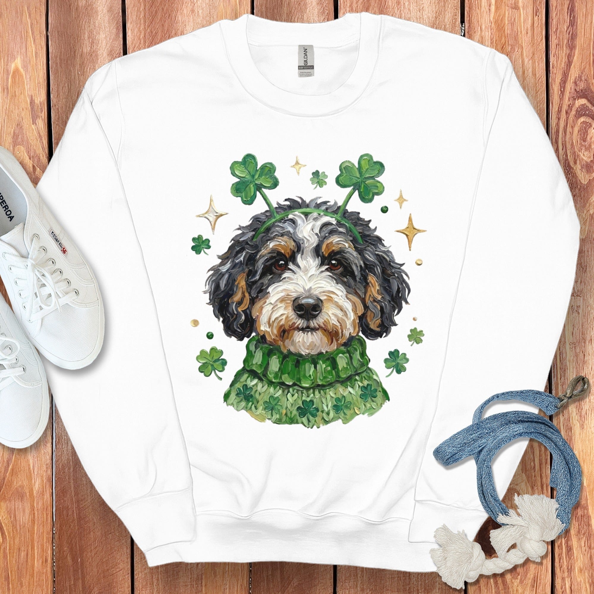 St Patrick's Day Dog with Shamrocks Sweatshirt