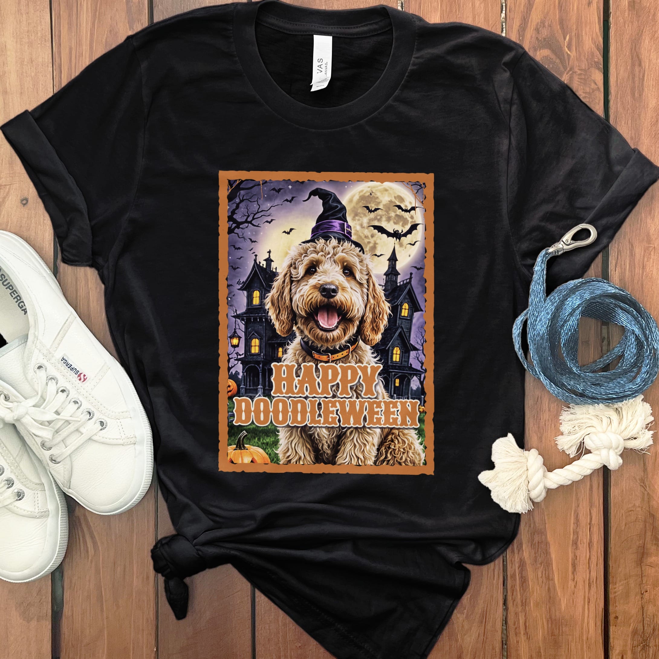 Golden Goldendoodle Happy Doodleween T-Shirt in Black / S by Puppy Jo