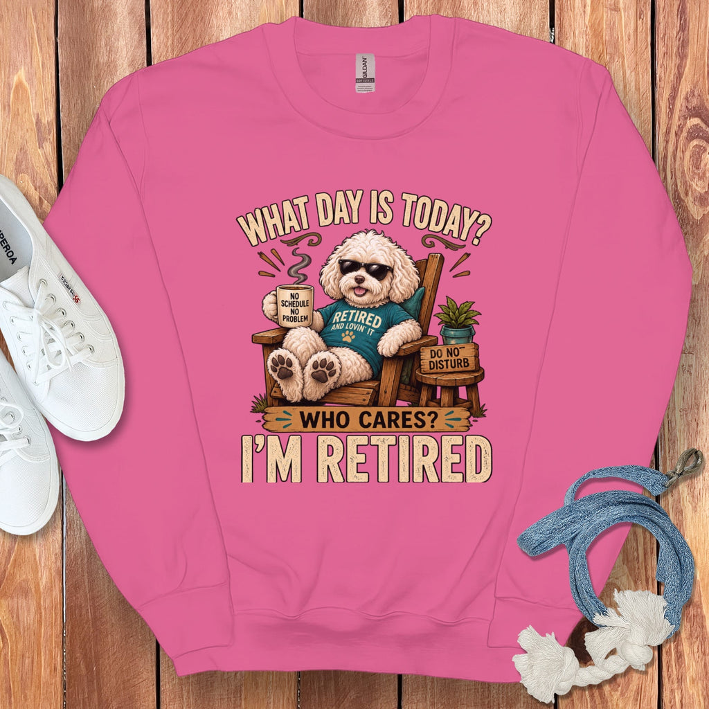 I'm Retired Maltipoo Sweatshirt in Heliconia / S by Puppy Jo