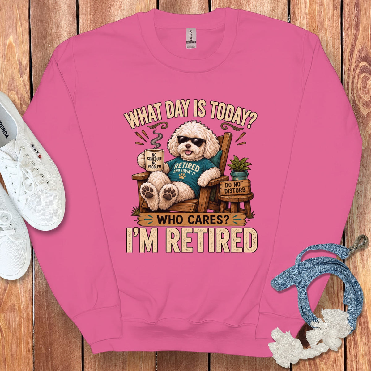 I'm Retired Maltipoo Sweatshirt in Heliconia / S by Puppy Jo