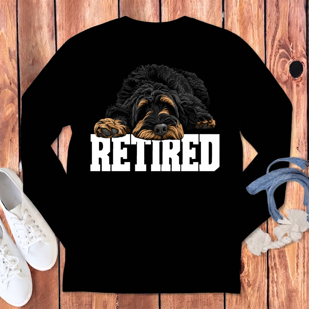 Retired Sleeping Phantom Goldendoodle Long Sleeve T-Shirt in Black / S by Puppy Jo