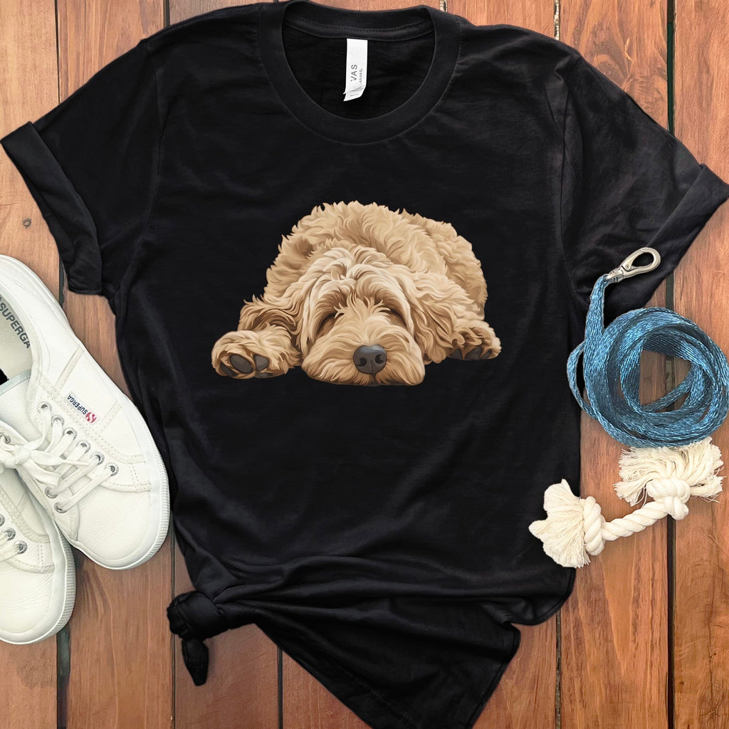 Golden Goldendoodle Snoozing T-Shirt in Black / S by Puppy Jo