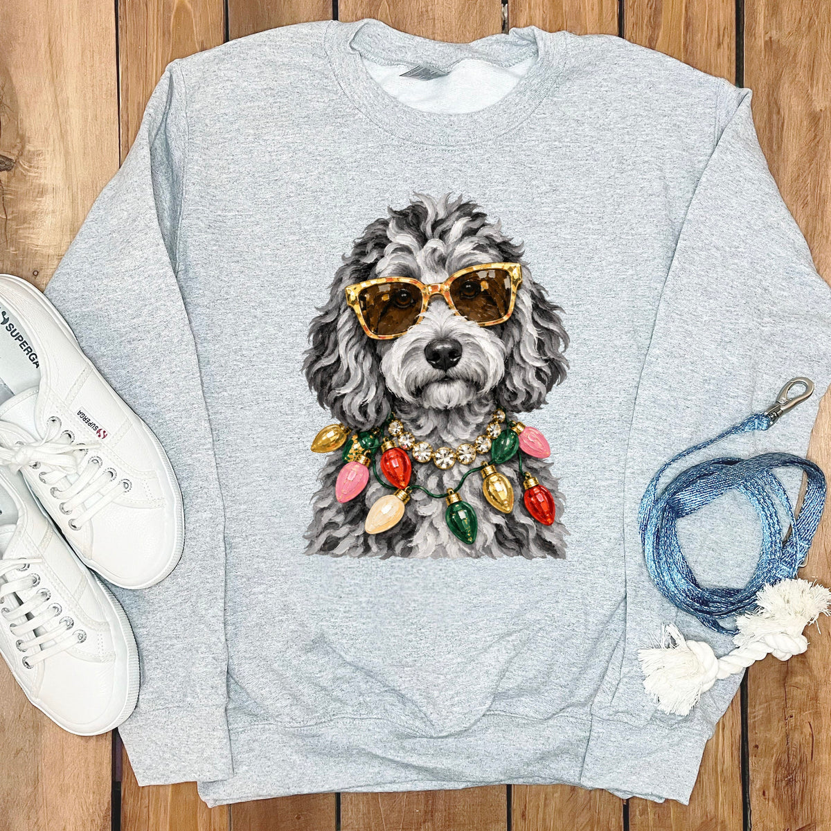 Merle Goldendoodle Christmas Glam Sweatshirt in Sport Grey / S by Puppy Jo
